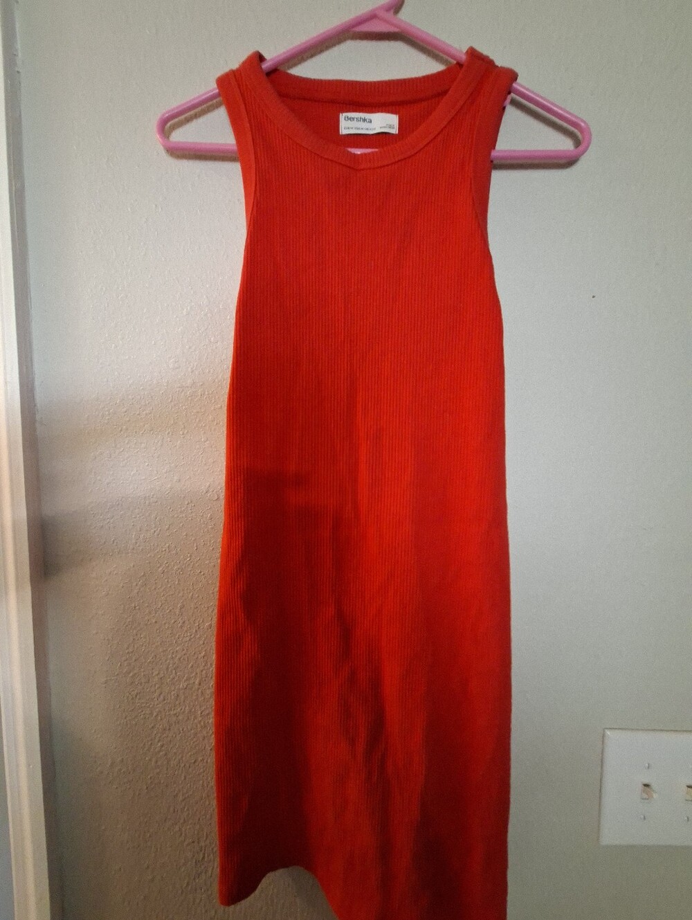 Bershka Vibrant Red Ribbed Midi Tank Dress